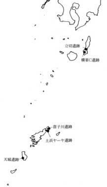 奄美諸島の遺跡の分布図